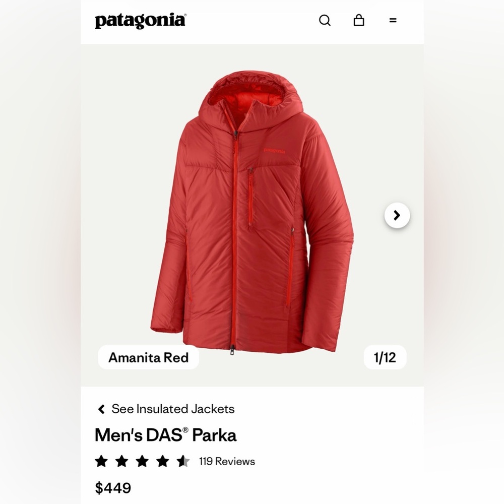 NWT Patagonia Men’s DAS Parka - Amanita Red M